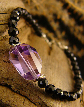 Bransoleta Amulet Spokoju i Ochrony - Ametyst Turmalin Srebro, Kuźnia Nehesi