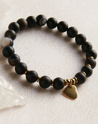 Stal szlachetna & agat BLACK :: bransoletka, kaktusia