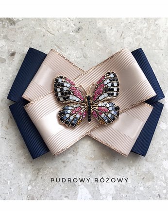 Brosza  z Motylem NOWOŚĆ Granat z beżem, Pudrowy Różowy