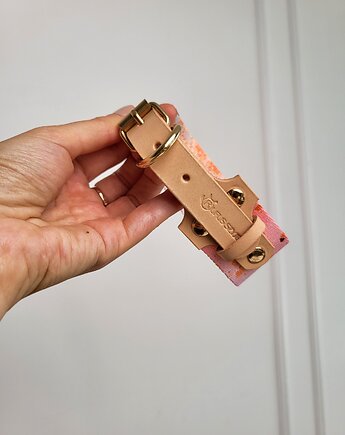 Obroża Pink Confetti/ Nude Leather/ 3,8 cm, Rufus Szyje