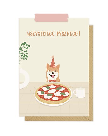 Kartka urodzinowa pizza piesek shiba wszystkiego pysznego, Pink Pug