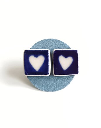 Kolczyki ceramiczne Bolesławiec serduszka, biżuteria z talerzy