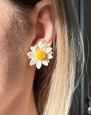 Kolczyki Stokrotka/margarytka - sztyft - polimerowa glina - ręcznie robiona, MariaPolymer