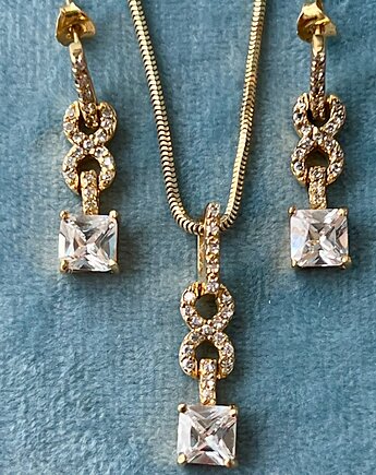 KOMPLET z cyrkoniami naszyjnik i kolczyki wiszące srebro pr.925 pozłacane, Ade Art