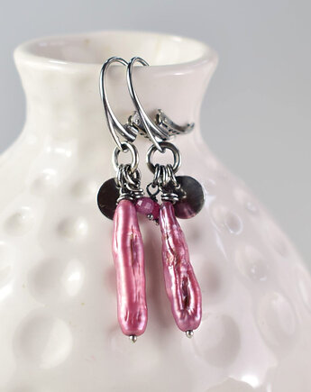 Nivora - srebrne kolczyki z perłą i rubinem, Sunflower Kornelia Kubinowska