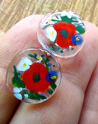 Kolczyki wkrętki malowane maki i polne kwiaty, Joanna Jagoda