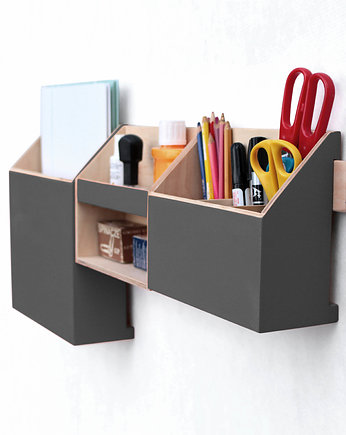 Organizer na ścianę grafitowy drewniany, Clock Wood Studio