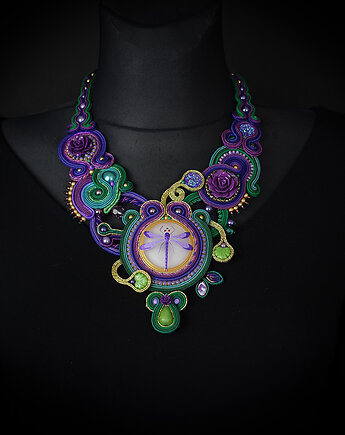 Naszyjnik Soutache z fioletową ważką, Mró Soutache