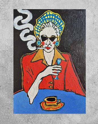 Obraz  fowizm dama kobieta z czarnego tła, alice oil on canvas