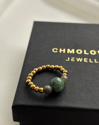 Pierścionek elastyczny Agat Zielony, Chmolowska Jewellery