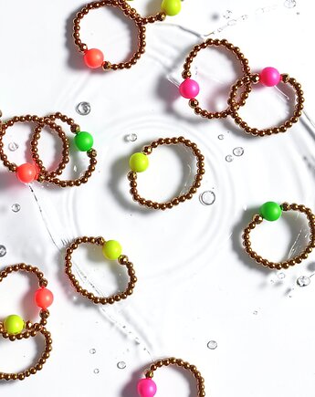 Pierścionek : YELLOW : Swarovski neon pearls : gold, kaktusia