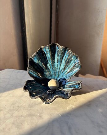 Ceramiczna Muszla Muszelka Skarbiec z Perłą na Biżuterię Midnight Ocean, Maison Fragile