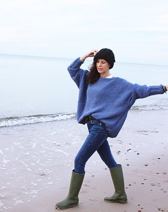 Sweter handmade oversize  blue z wełną, Mademoiselle Patrini