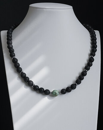 Męski krótki naszyjnik z lawy z turkusem afrykańskim, AT NOON