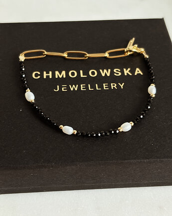Bransoletka czarna onyks z perłami, Chmolowska Jewellery