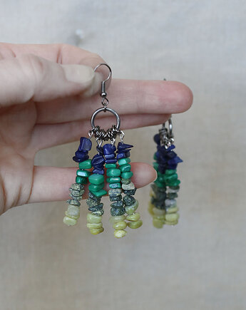 Długie optymistyczne kolczyki szafirowo-zielone, VZORKO