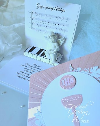 Kartka dla dziewczynki na Komunię z motywem fortepianu, Card Design World