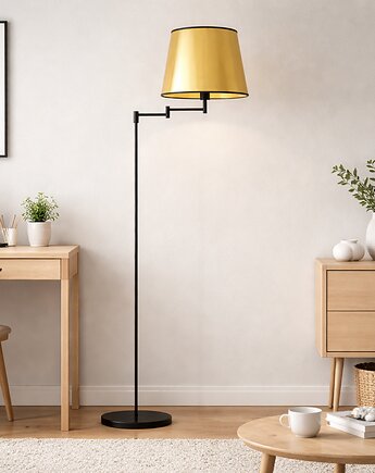 Czarno-złota lampa stojąca z regulowanym ramieniem ASTI MIRROR, LYSNE