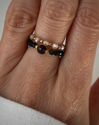 Pierścionek Pierścionki elastyczne obsydian, cyrkonia szampańska, Bring Biżuteria