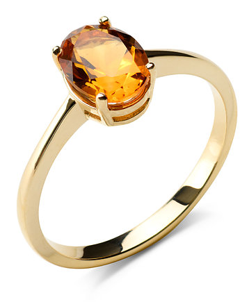 Złoty pierścionek z naturalnym cytrynem, OSOBY - Prezent dla babci