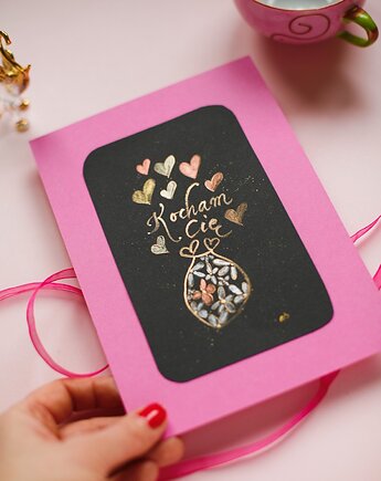 Plakat Kaligrafia: Kocham Cię - napis malowany ręcznie z serduszkami, Annagrafia