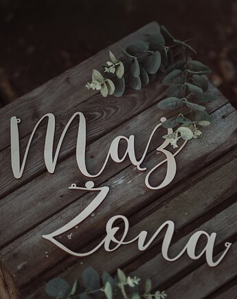 Napisy drewniane rustykalne na krzesła Mąż Żona, Decorify