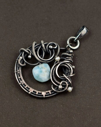 Joulin - wisior wire-wrapping z larimarem, Sunflower Kornelia Kubinowska