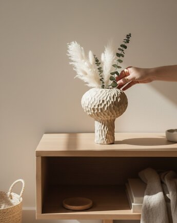 Rzeźbiony Wazon Ceramiczny, Rzeźba Ceramiczna, Ceramika Wabi Sabi Handmade, umi ceramika