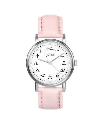 Zegarek  mały - Kanji - skórzany, pudrowy róż, yenoo