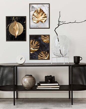 Zestaw Plakatów Złote Liście Monstera Marmur, Futuro Design