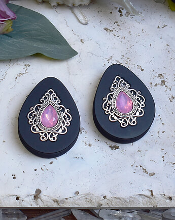 Tunele do uszu 34-60mm / łezki z wiktoriańską ozdobą i kryształkiem, Spirit Of Copper