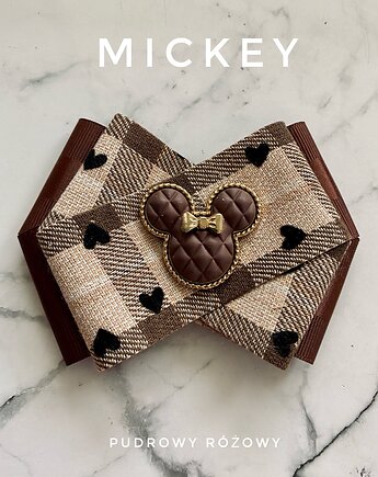 Modowa Brosza MICKEY Czekoladowa New, Pudrowy Różowy