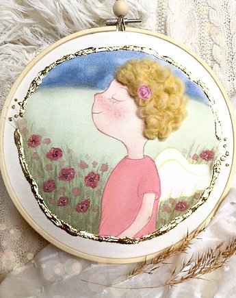 Obrazek z aniołkiem dla dziewczynki, pamiątka Chrztu narodzin dziecka, gingerolla