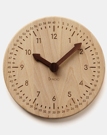 Zabawka do nauki czasu - zegar drewniany, OSOBY - Prezent dla dwulatka