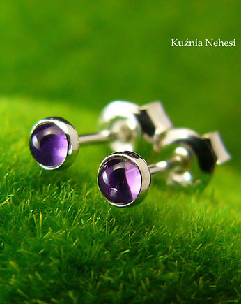 Kolczyki Drobinki Sztyfty - Ametyst Srebro, Kuźnia Nehesi