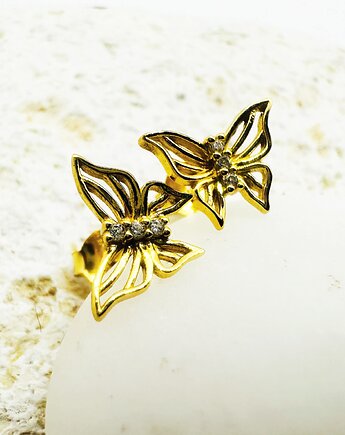 Złote kolczyki motylki,  sztyfty motyle, Anemon Atelier