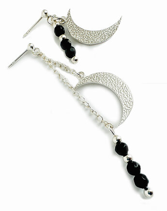 BLACK MOON - KOLCZYKI z  KSIĘŻYCEM i onyksem, srebrny księżyc, Anemon Atelier