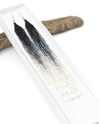 Długie kolczyki w kolorach: czarnym, srebrnym i białym, Tauriel Design