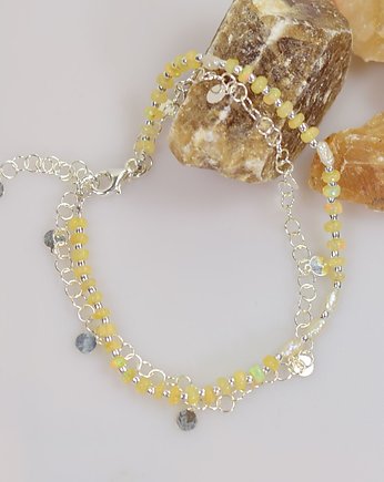 Opal etiopski z perłami - delikatna bransoletka, Sunflower Kornelia Kubinowska