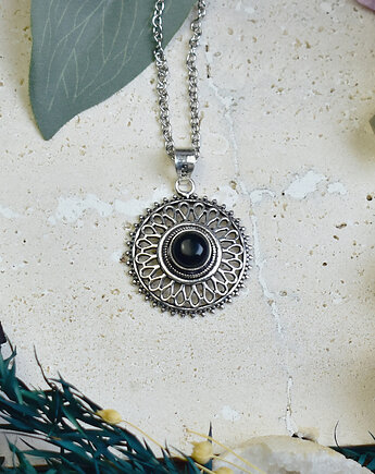 Miedziany posrebrzany wisiorek z czarnym onyksem - etniczny, boho, Spirit Of Copper