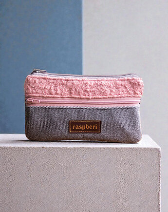 Różowo-szary portfelik, raspberi