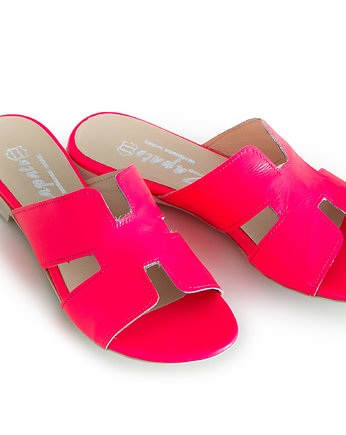 KLAPKI SKÓRA NATURALNA-MODEL 371-RÓŻOWY NEON, Zapato