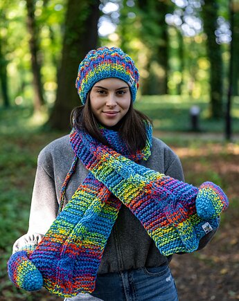 Szal MERINO 50% ,,Tęcza błękit szalik, Brain Inside