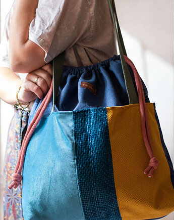 Duża torba z kominem patchwork, raspberi
