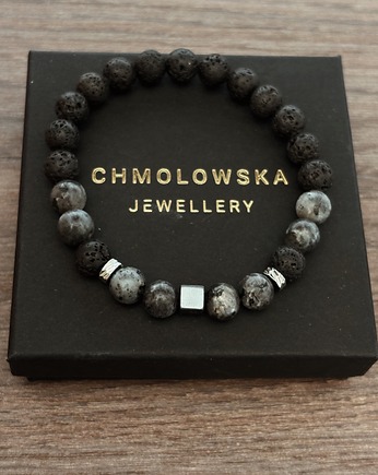 Bransoletka Męska Lawa wulkaniczna i Larvikit, Chmolowska Jewellery