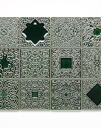 Kafle ręcznie robione dwanaście ornamentów, zieleń butelkowa, pracowniazona