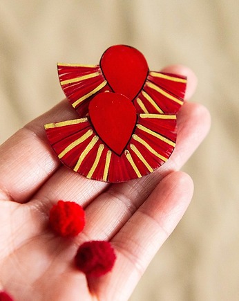 Duże  geometryczne czerwono złote klipsy, Pintura