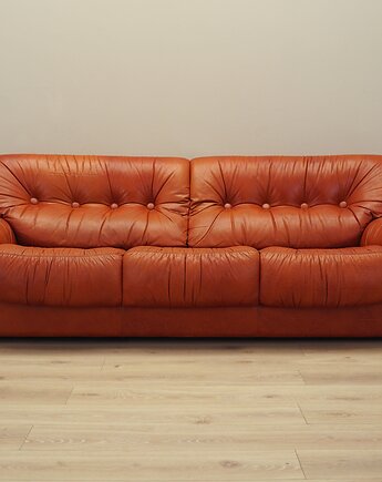 Sofa skórzana ruda, włoski design, lata 70, produkcja: PelleRossi, Przetwory design