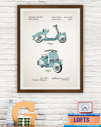 Vespa skuter - patent - plakat 50x70 cm, minimalmill