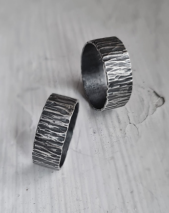 Szerokie obrączki TUNDRA - srebro oksydowane fakturowane, COCONUT